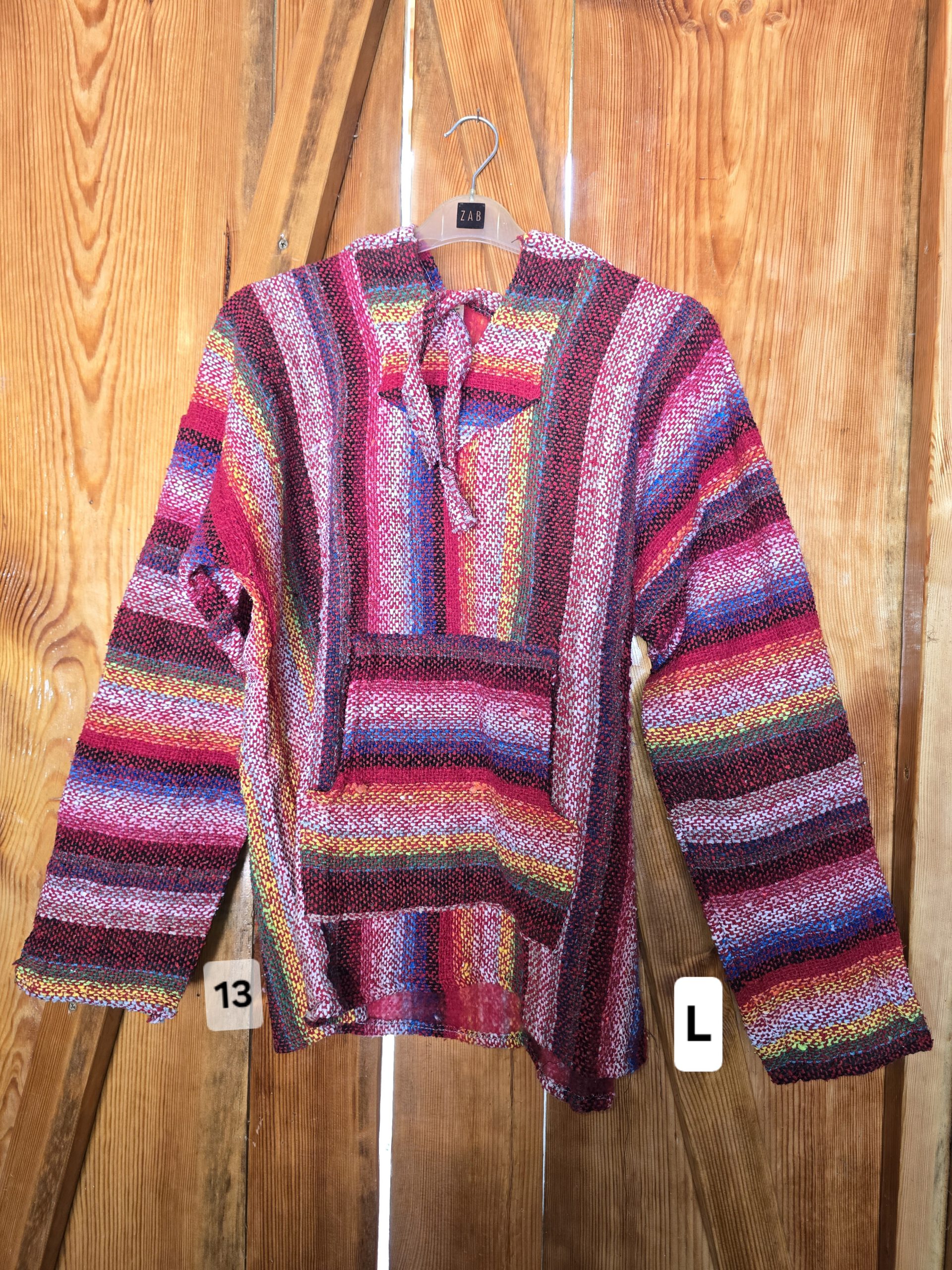 Handgefertigter mexikanischer Poncho 13, Vorderseite, Größe L